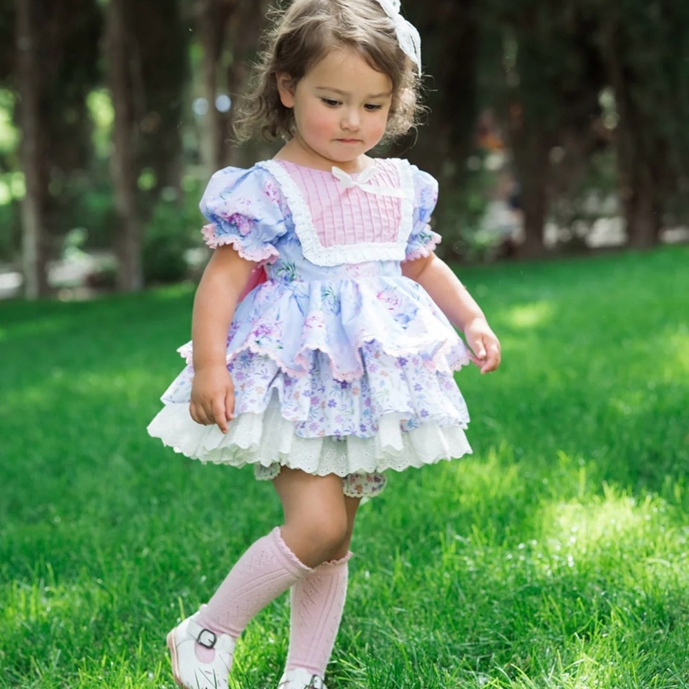Floral Ruffled Kids Dress - Pink and White